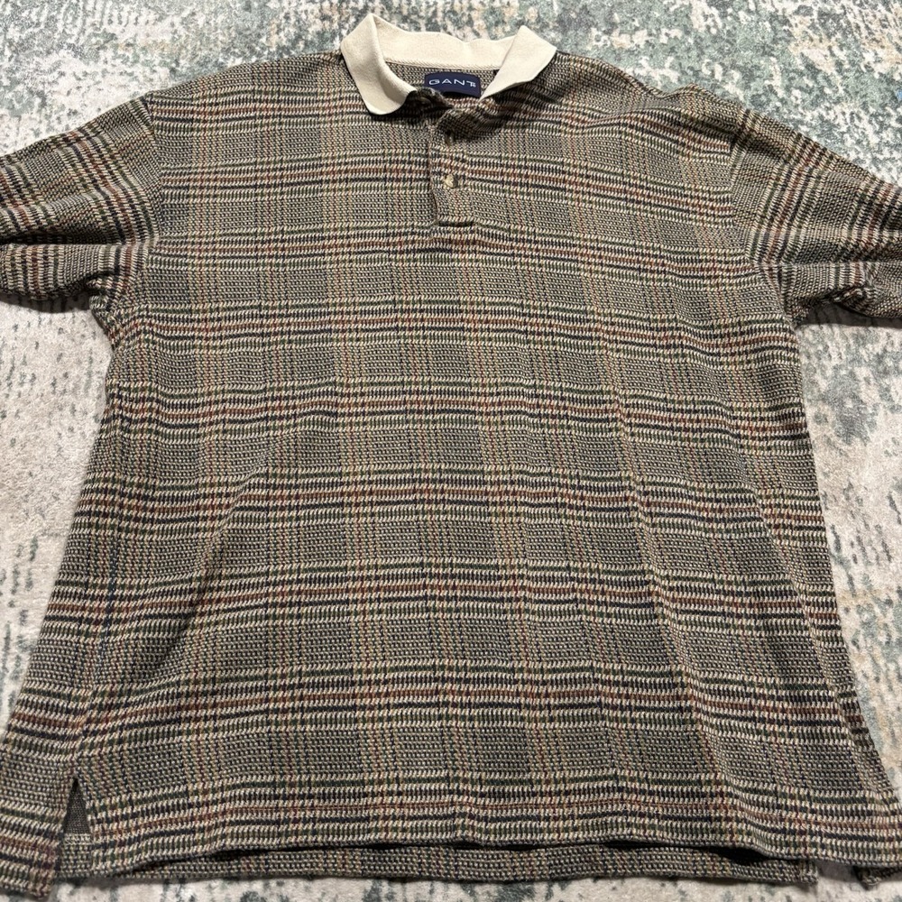 vintage 90s GANT plaid knit polo shirt Medium